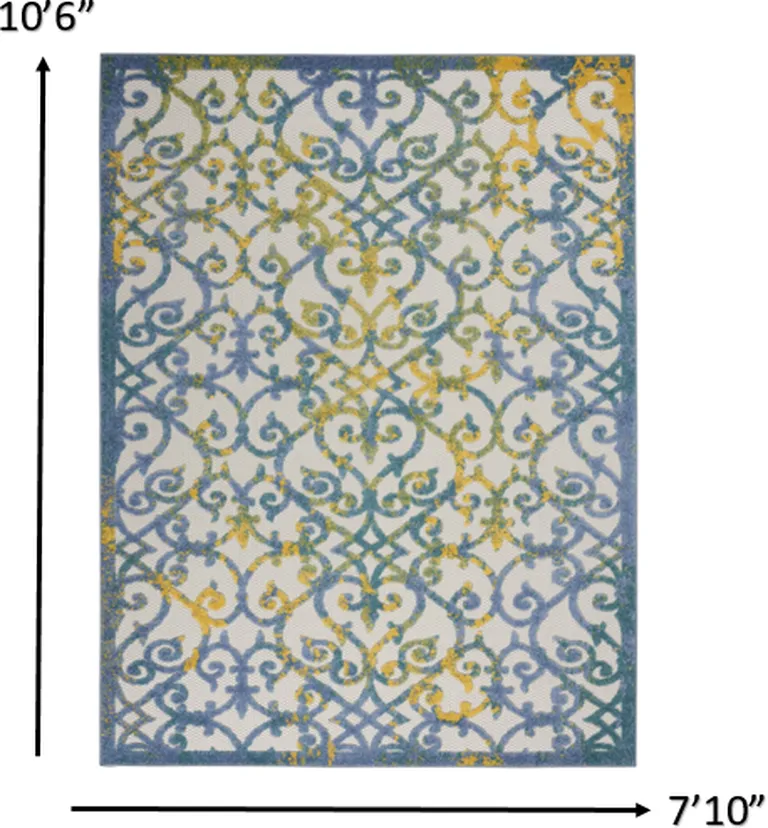 Ivory and Blue Indoor Outdoor Area Rug Photo 3