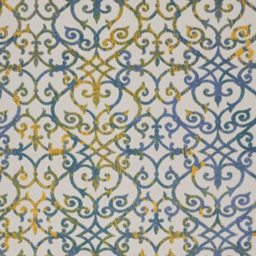 Ivory And Blue Indoor Outdoor Area Rug Photo 6