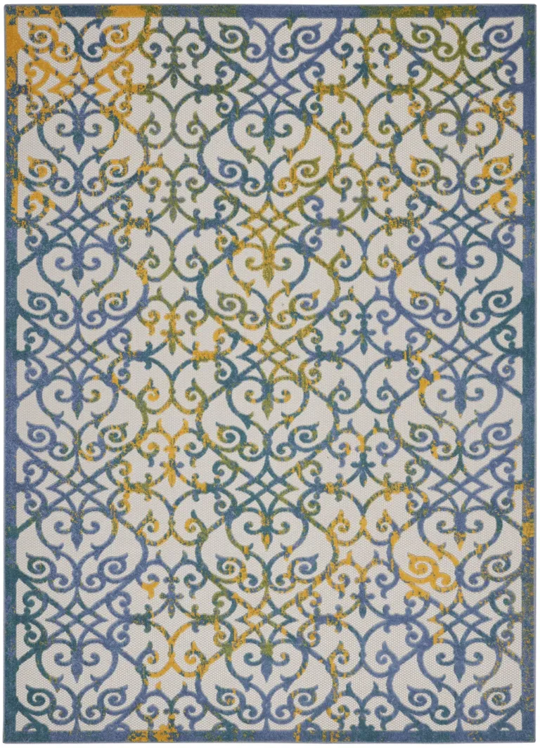 Ivory and Blue Indoor Outdoor Area Rug Photo 1