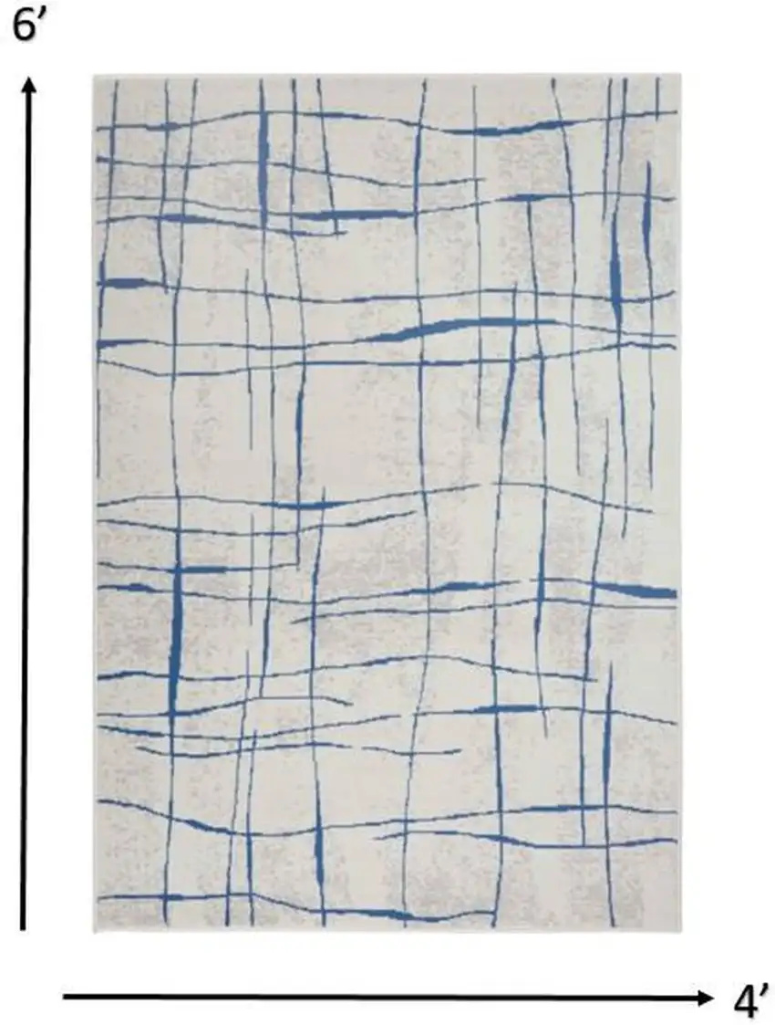 Ivory and Blue Irregular Grids Area Rug Photo 1