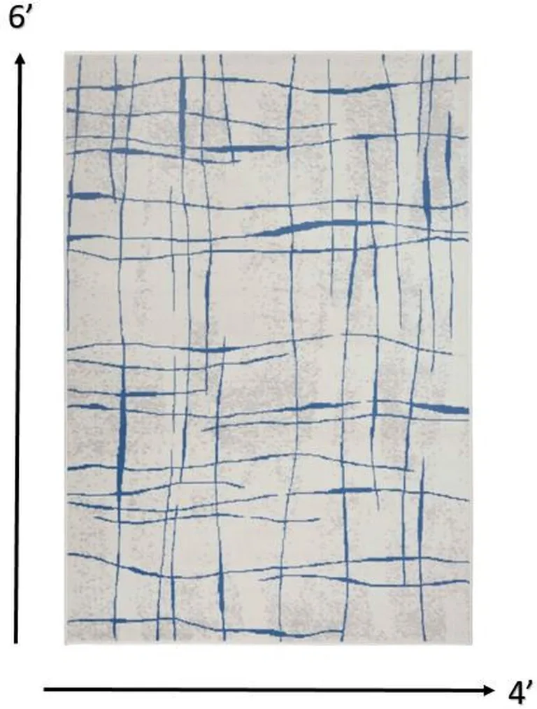 Ivory and Blue Irregular Grids Area Rug Photo 1