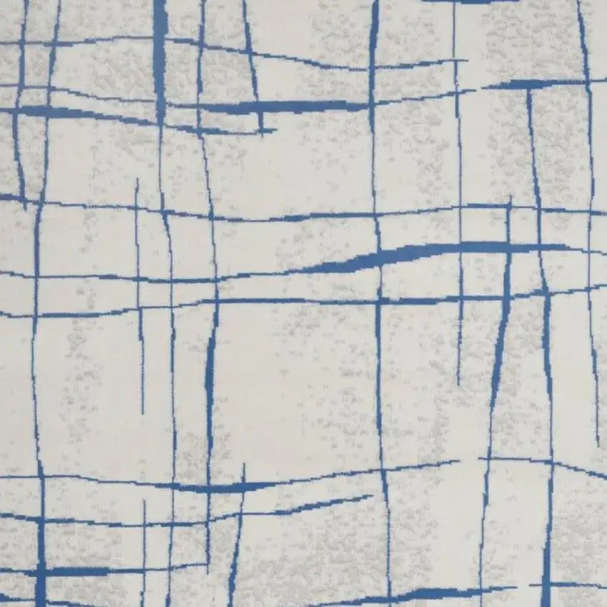 Ivory and Blue Irregular Grids Area Rug Photo 8