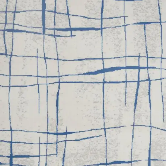 Ivory and Blue Irregular Grids Area Rug Photo 8