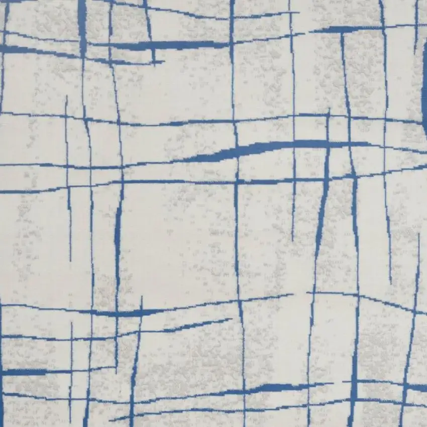 Ivory and Blue Irregular Grids Area Rug Photo 8