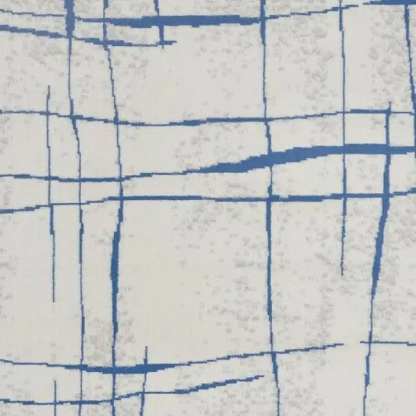 Ivory And Blue Geometric Distressed Area Rug Photo 3