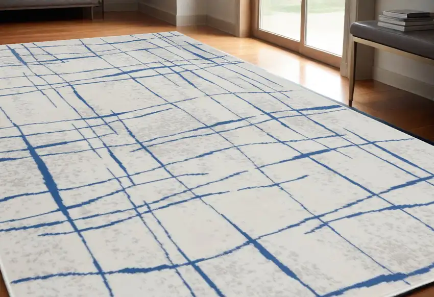 Blue And Ivory Abstract Dhurrie Area Rug Photo 1