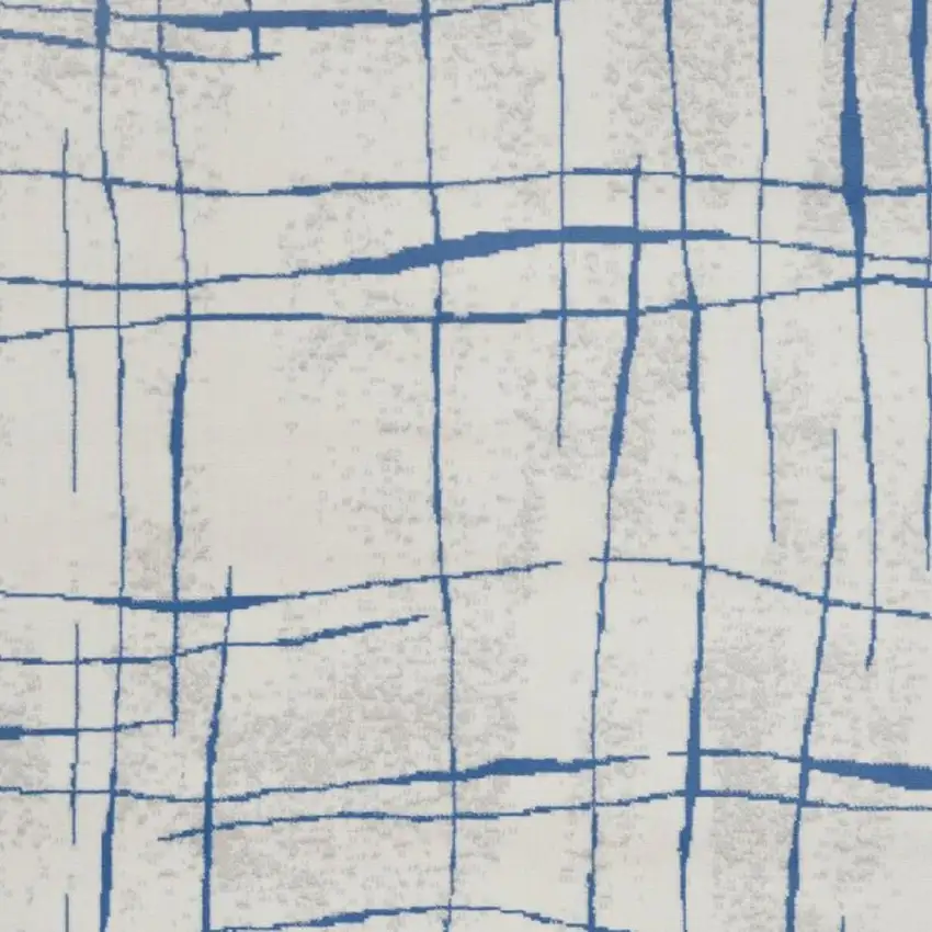 Ivory and Blue Irregular Grids Area Rug Photo 8