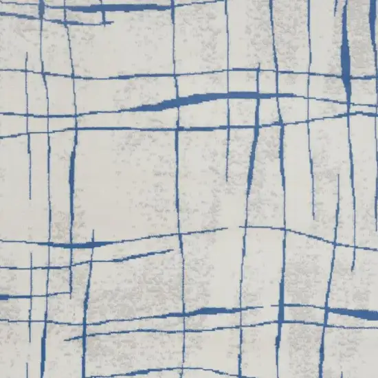 Ivory and Blue Irregular Grids Area Rug Photo 8