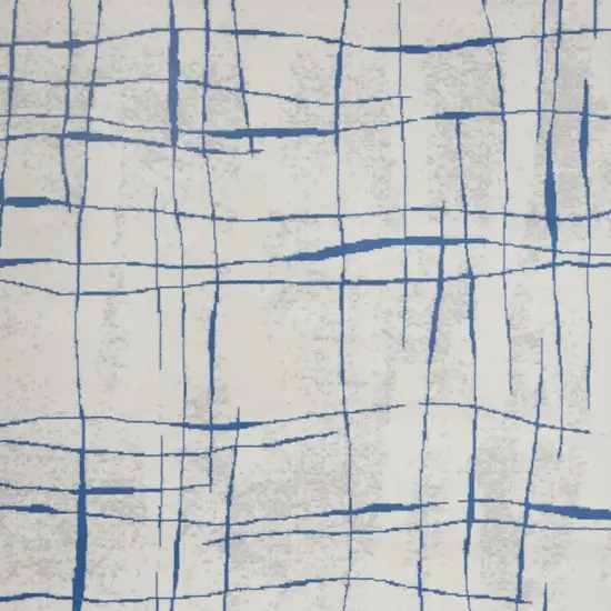 Ivory and Blue Irregular Grids Area Rug Photo 9
