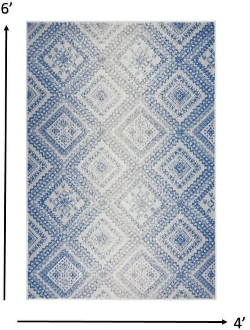 Ivory and Blue Lattice Area Rug Photo 6
