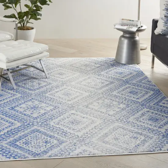 Ivory And Blue Geometric Area Rug Photo 5