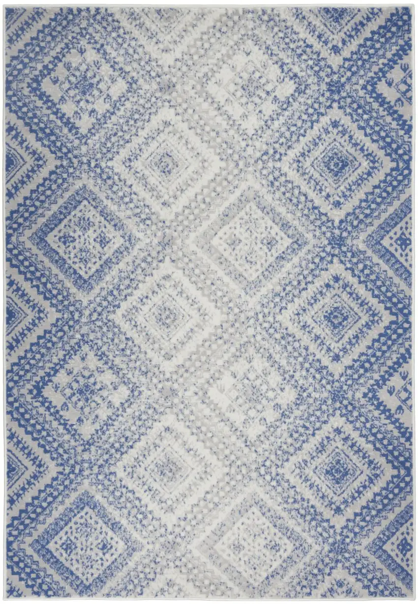 Ivory And Blue Geometric Area Rug Photo 8