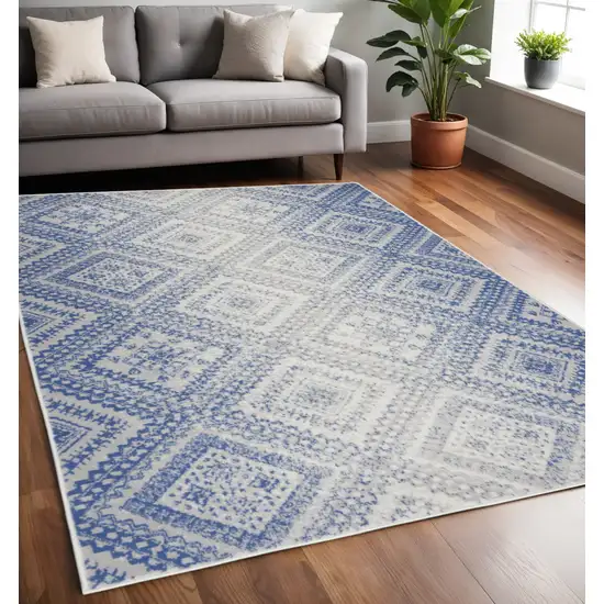Ivory And Blue Geometric Area Rug Photo 2