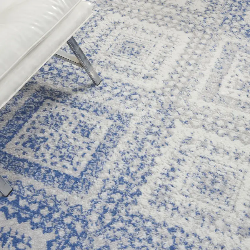 Ivory And Blue Geometric Area Rug Photo 9
