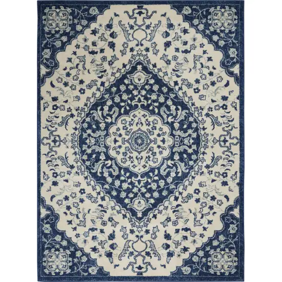 Ivory And Blue Medallion Area Rug Photo 1