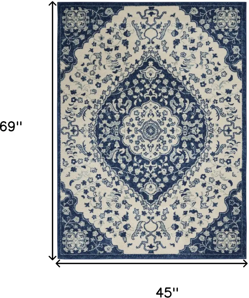 Ivory And Blue Medallion Area Rug Photo 8