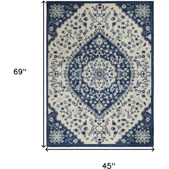Ivory And Blue Medallion Area Rug Photo 8