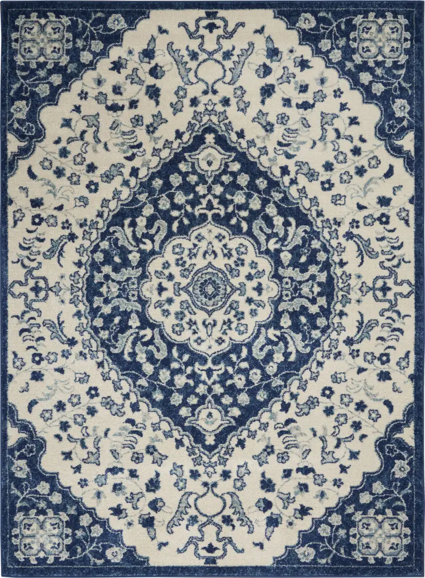 Blue And Ivory Power Loom Area Rug Photo 2