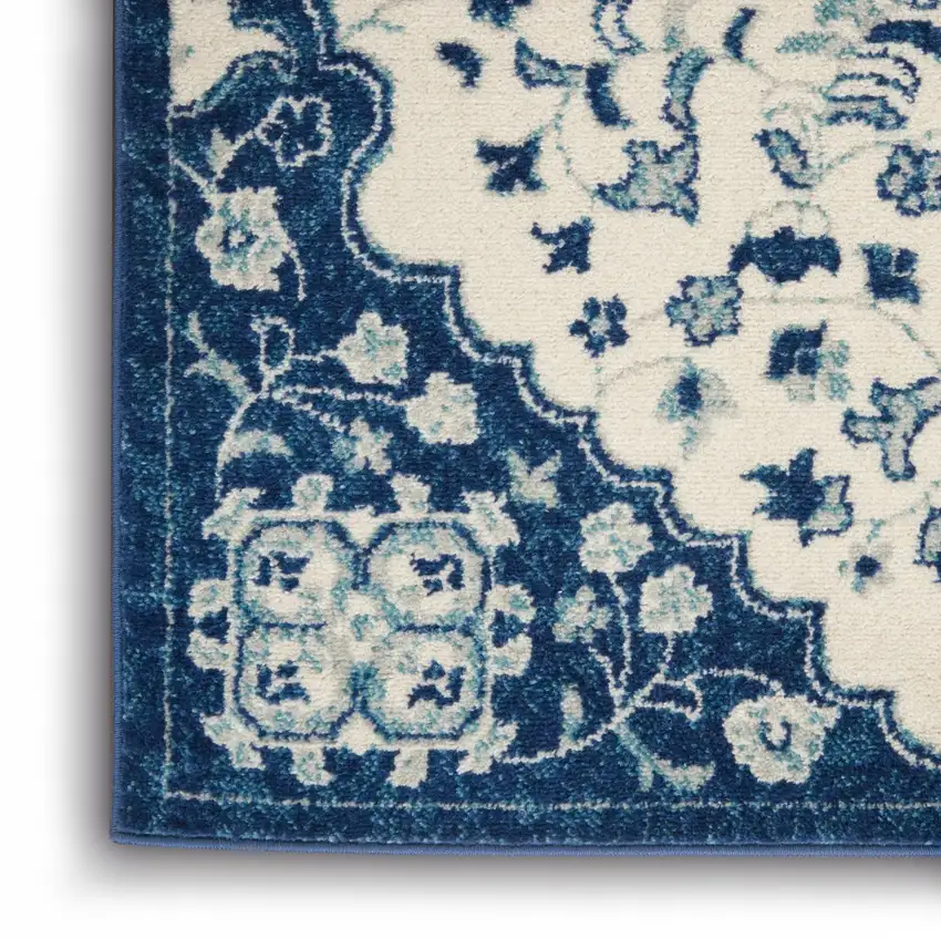 Ivory and Blue Medallion Area Rug Photo 4