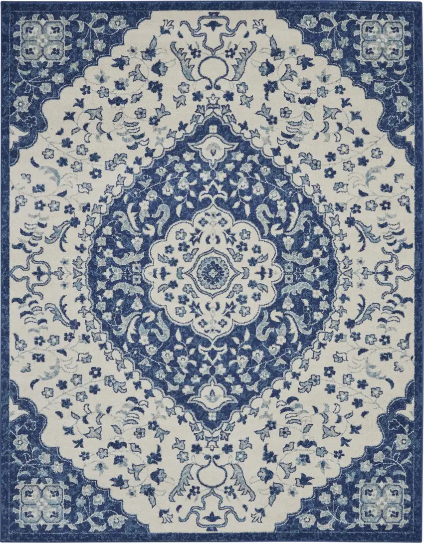 Blue And Ivory Power Loom Area Rug Photo 1