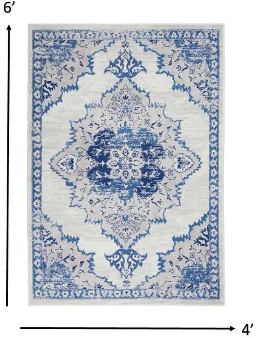 Ivory and Blue Medallion Area Rug Photo 2