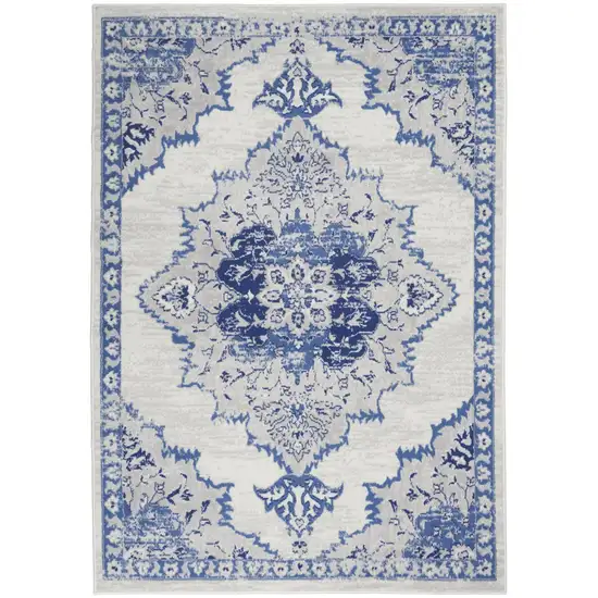 Ivory And Blue Medallion Area Rug Photo 8