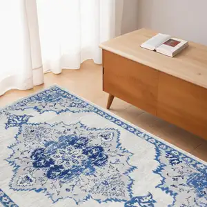 Photo of Ivory and Blue Medallion Area Rug