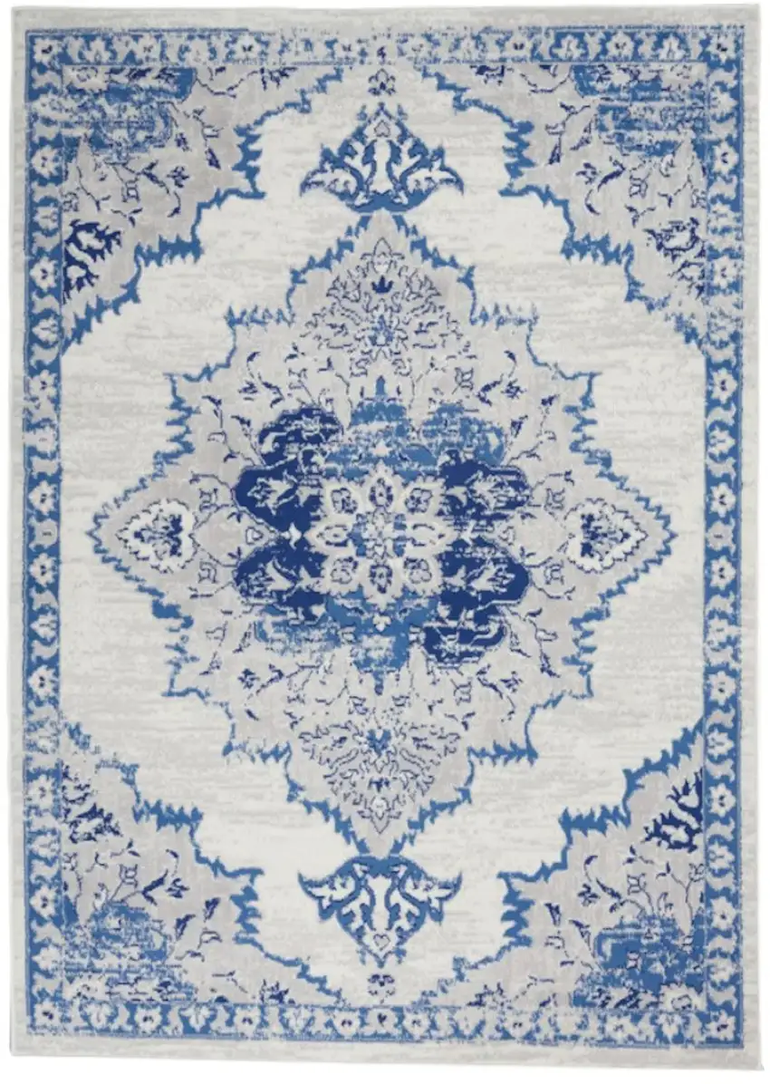 Ivory And Blue Medallion Area Rug Photo 1