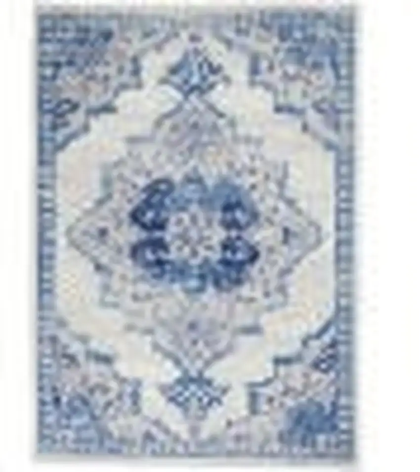 Ivory and Blue Medallion Area Rug Photo 1