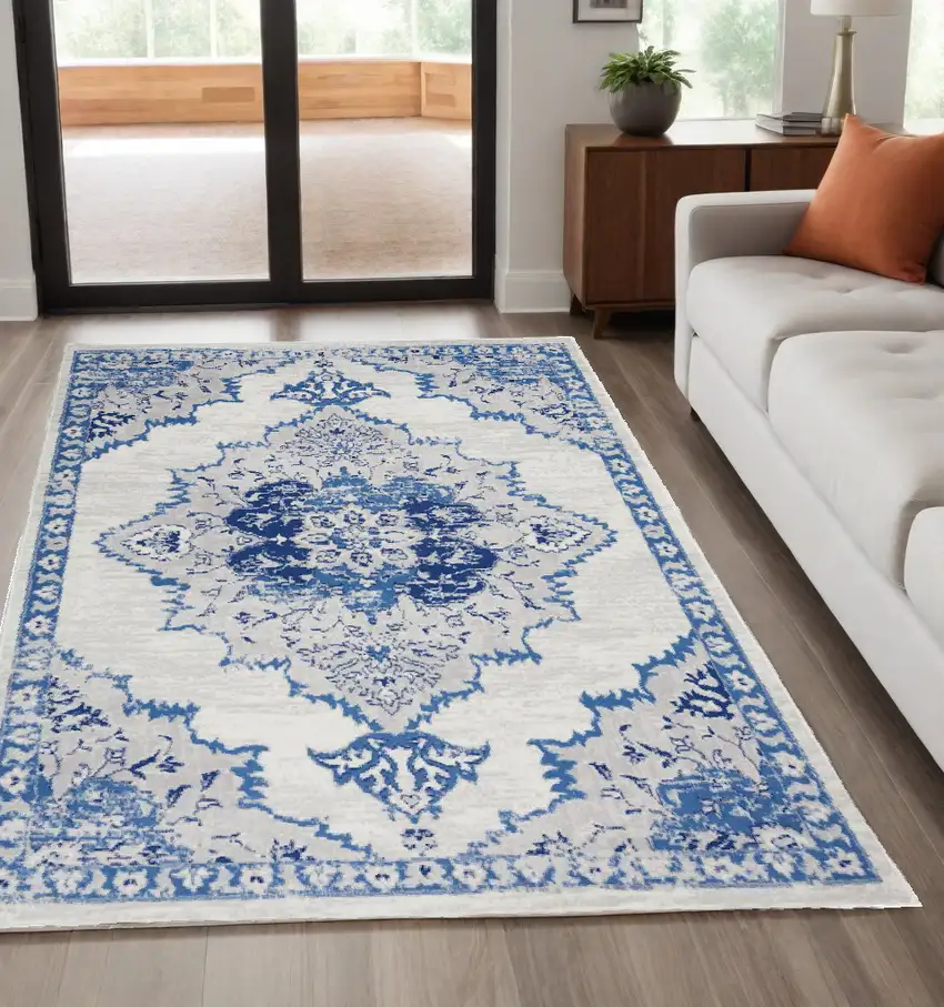 Navy Blue Floral Dhurrie Area Rug Photo 1