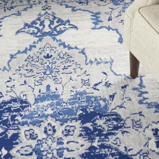 Ivory And Blue Medallion Area Rug Photo 9