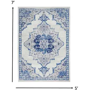 Photo of Ivory and Blue Medallion Area Rug