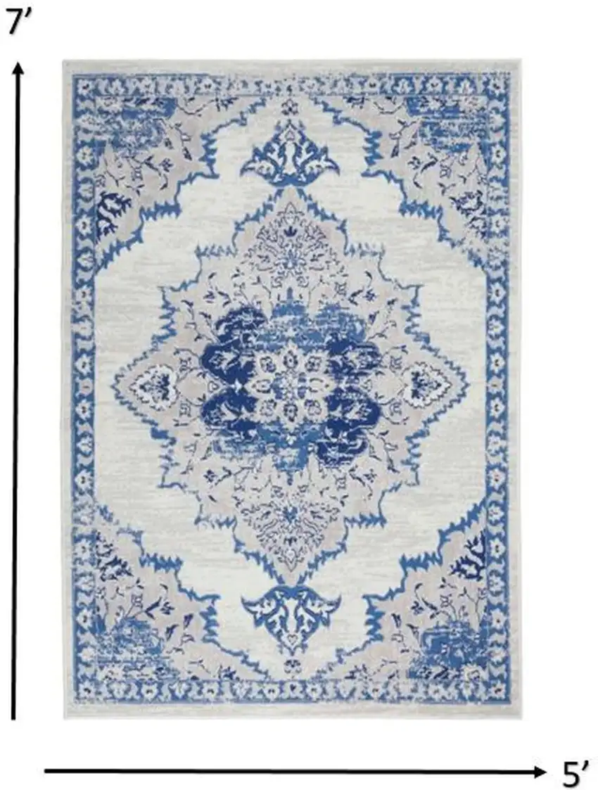 Ivory and Blue Medallion Area Rug Photo 2