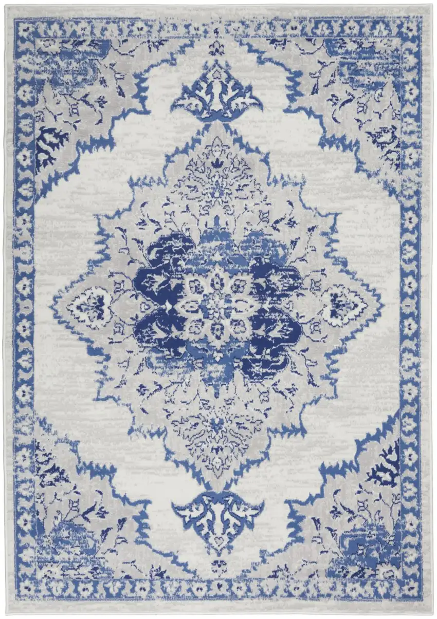 Ivory And Blue Medallion Area Rug Photo 8