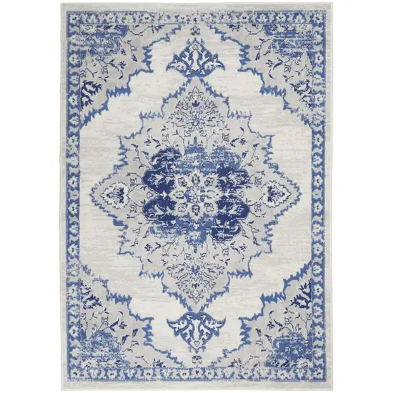 Ivory And Blue Floral Area Rug Photo 2
