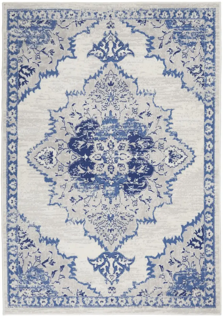 Ivory And Blue Floral Area Rug Photo 2