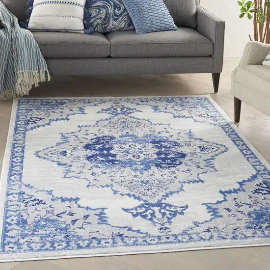 Ivory And Blue Floral Area Rug Photo 5