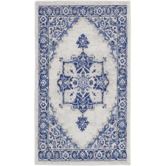 Ivory and Blue Medallion Area Rug Photo 2