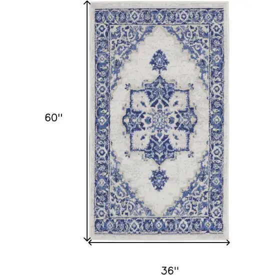 Ivory and Blue Medallion Area Rug Photo 3