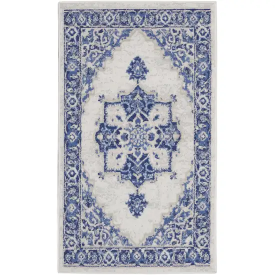 Ivory and Blue Medallion Area Rug Photo 1