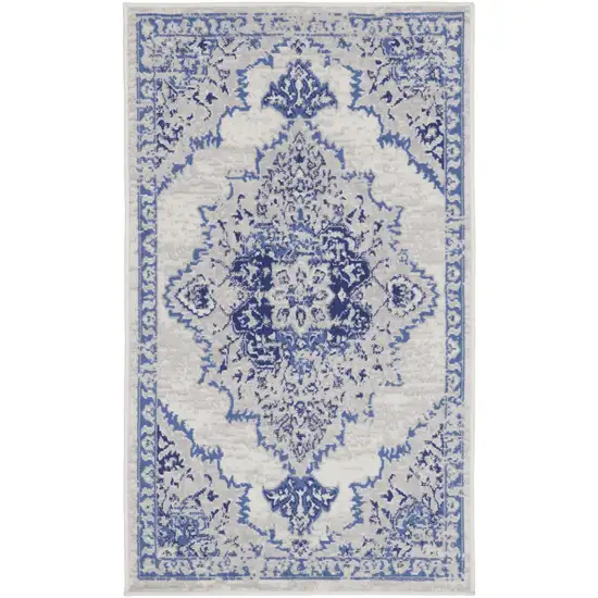 Ivory and Blue Medallion Area Rug Photo 1
