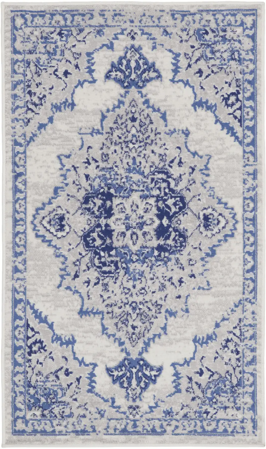 Ivory and Blue Medallion Area Rug Photo 2
