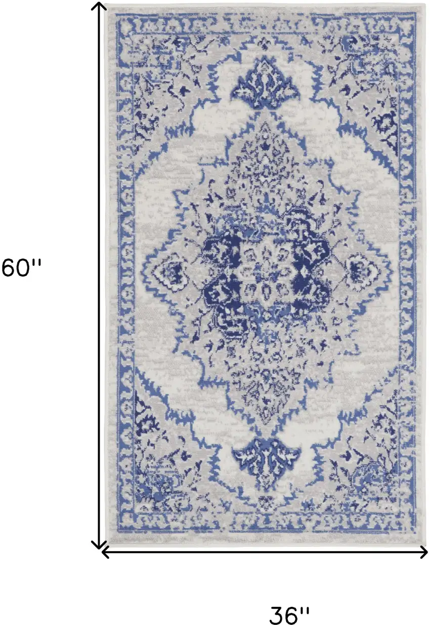 Ivory and Blue Medallion Area Rug Photo 3