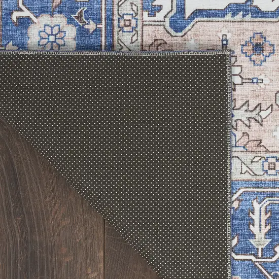 Ivory and Blue Medallion Distressed Non Skid Area Rug Photo 8