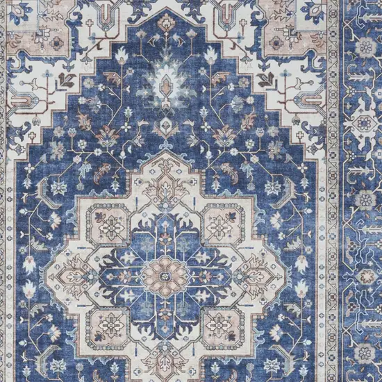 Ivory and Blue Medallion Distressed Non Skid Area Rug Photo 7