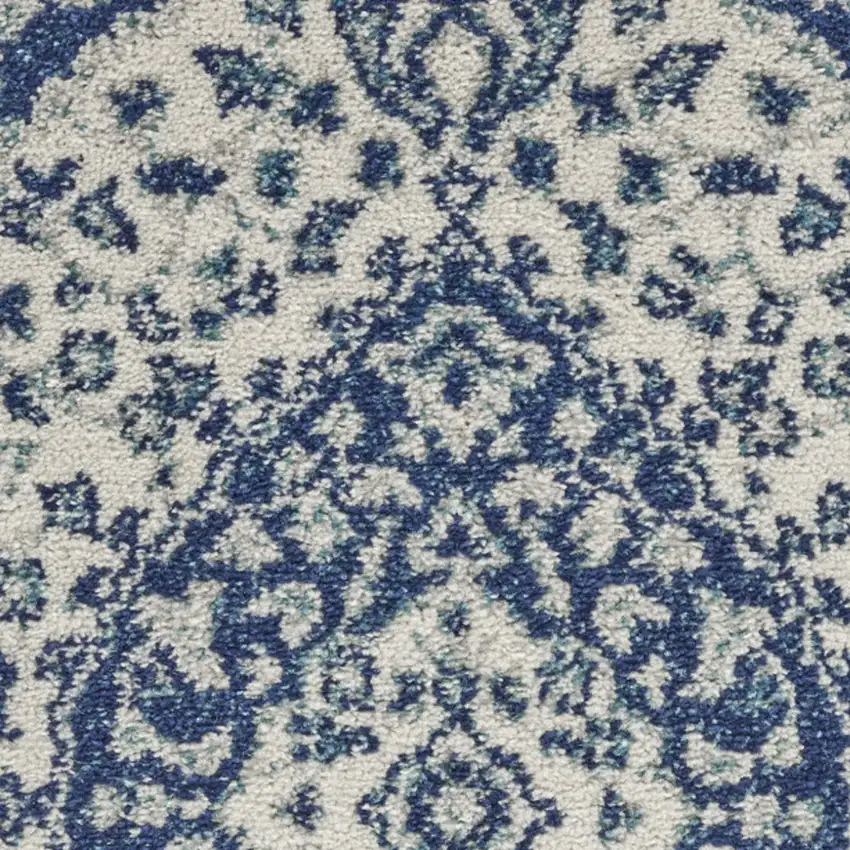 Ivory And Blue Medallion Area Rug Photo 4