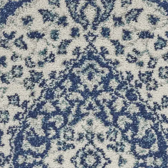 Ivory And Blue Medallion Area Rug Photo 4