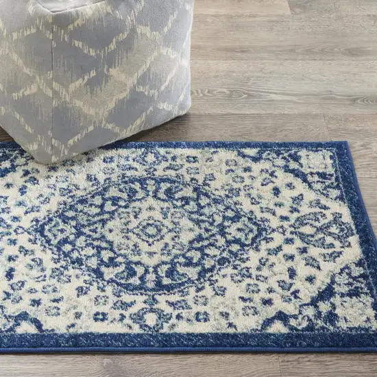 Ivory And Blue Medallion Area Rug Photo 6