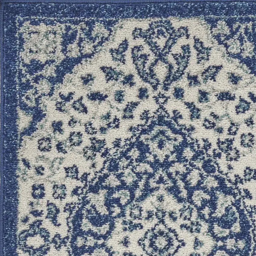 Ivory And Blue Medallion Area Rug Photo 5