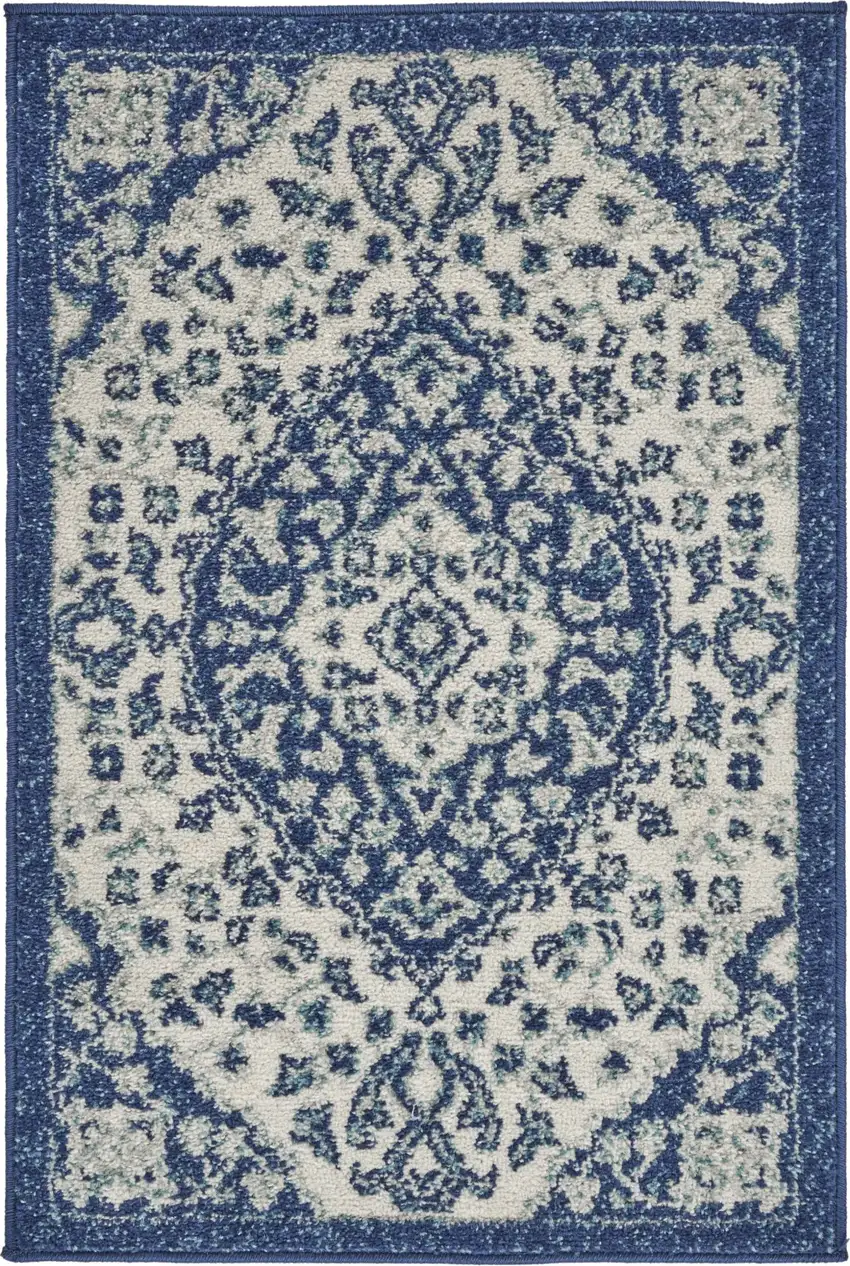 Ivory and Blue Medallion Scatter Rug Photo 1